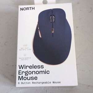 North Wireless Ergonomic 6 Button Mouse Navy Rechargeable